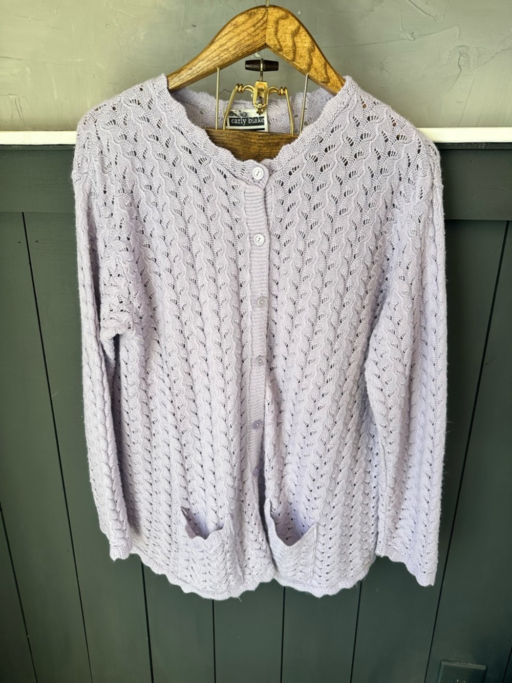 Vintage‎ Carly Blake Cozy Lavender Knit Button-Up Pockets Cardigan Sweater sz 1X